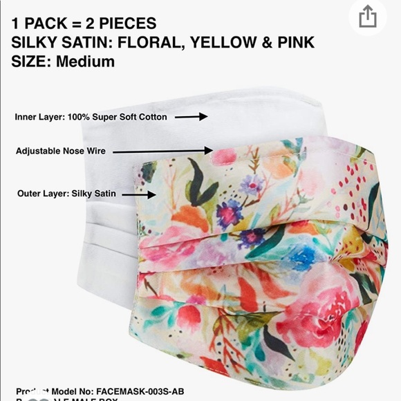 NEW 2-pack Satin Watercolor Face Masks - Picture 7 of 9